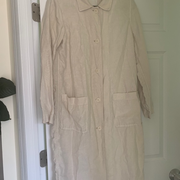 Long sleeve long linen button down trench in ivory XS - Picture 1 of 3